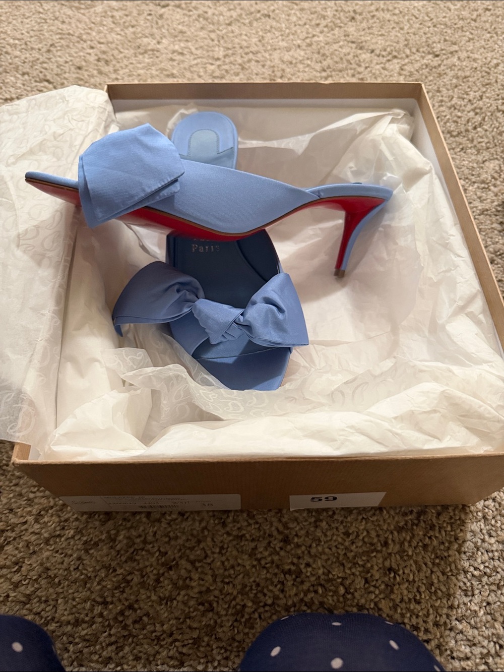 Christian Louboutin Light Blue Satin Bow Pointed Mule - Picture 3 of 3